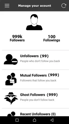 Instagram Unfollowers Manager (Spies Detecter) android App screenshot 0